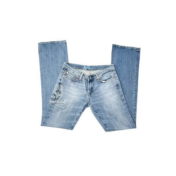 Anoname Skull Flare Jeans Rhinestone Y2K - Size 29 - Picture 3 of 8